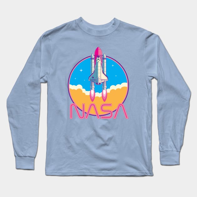 Nasa Girl Retro Logo Pink Long Sleeve T-Shirt by ericb